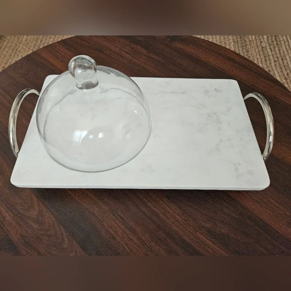 West Elm Nickel and Marble Tray with Cloche